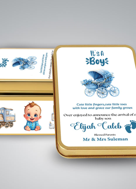 Premium Birth Announcement Tin Boxes – Custom Printed Baby Arrival Gifts & Methie Boxes in Pakistan