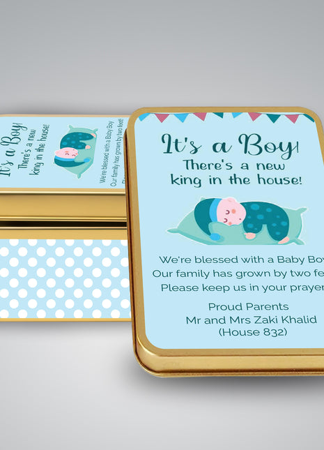Premium Birth Announcement Tin Boxes – Custom Printed Baby Arrival Gifts & Methie Boxes in Pakistan