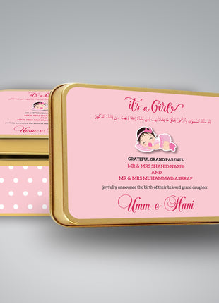 Premium Birth Announcement Tin Boxes – Custom Printed Baby Arrival Gifts & Methie Boxes in Pakistan (Copy)