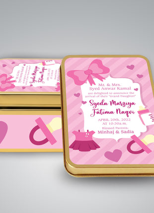 Premium Birth Announcement Tin Boxes – Custom Printed Baby Arrival Gifts & Methie Boxes in Pakistan