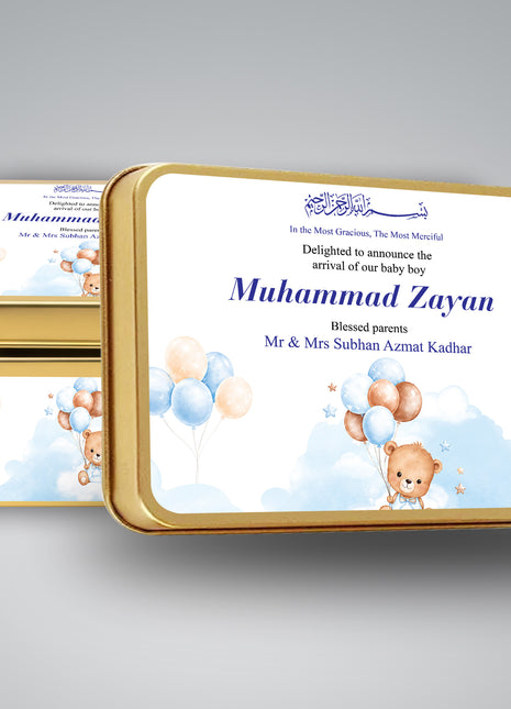 Premium Birth Announcement Tin Boxes – Custom Printed Baby Arrival Gifts & Methie Boxes in Pakistan