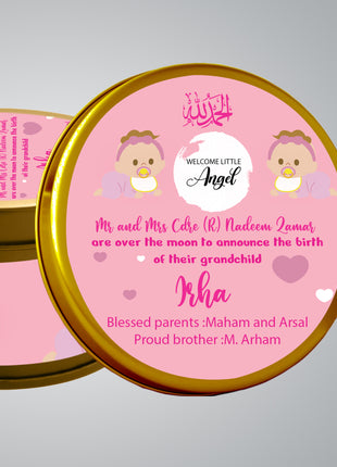 Premium Birth Announcement Tin Boxes – Custom Printed Baby Arrival Gifts & Methie Boxes in Pakistan