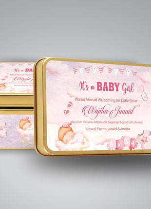 Premium Birth Announcement Tin Boxes – Custom Printed Baby Arrival Gifts & Methie Boxes in Pakistan