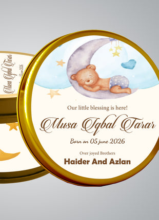 Premium Birth Announcement Tin Boxes – Custom Printed Baby Arrival Gifts & Methie Boxes in Pakistan