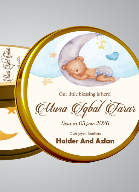 Premium Birth Announcement Tin Boxes – Custom Printed Baby Arrival Gifts & Methie Boxes in Pakistan