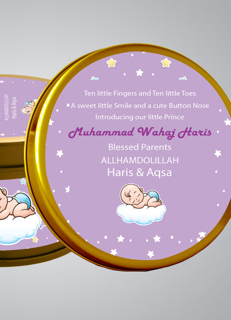 Premium Birth Announcement Tin Boxes – Custom Printed Baby Arrival Gifts & Methie Boxes in Pakistan