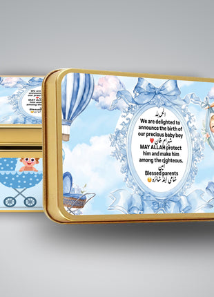 Premium Birth Announcement Tin Boxes – Custom Printed Baby Arrival Gifts & Methie Boxes in Pakistan