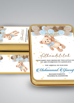 Premium Birth Announcement Tin Boxes – Custom Printed Baby Arrival Gifts & Methie Boxes in Pakistan