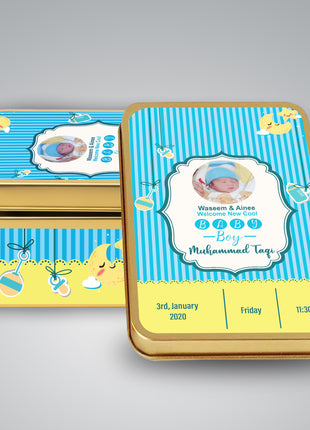 Premium Birth Announcement Tin Boxes – Custom Printed Baby Arrival Gifts & Methie Boxes in Pakistan
