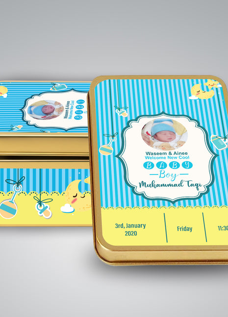 Premium Birth Announcement Tin Boxes – Custom Printed Baby Arrival Gifts & Methie Boxes in Pakistan