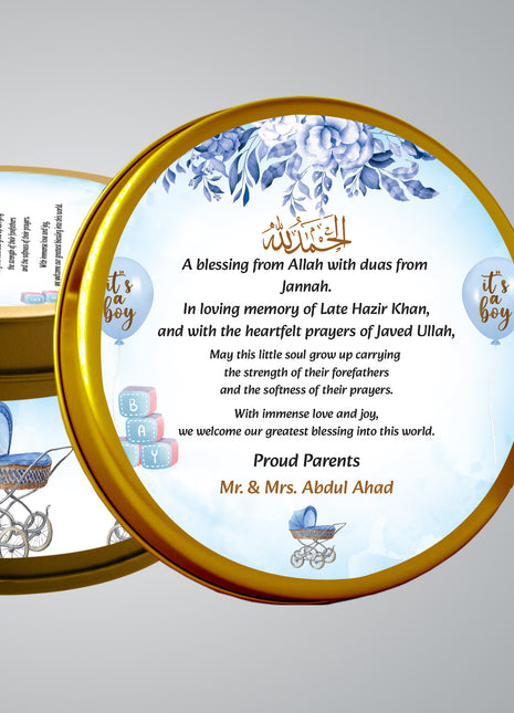 Premium Birth Announcement Tin Boxes – Custom Printed Baby Arrival Gifts & Methie Boxes in Pakistan