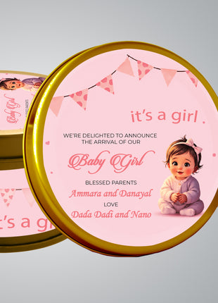 Premium Birth Announcement Tin Boxes – Custom Printed Baby Arrival Gifts & Methie Boxes in Pakistan