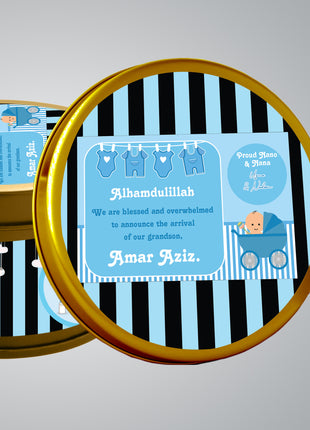 Premium Birth Announcement Tin Boxes – Custom Printed Baby Arrival Gifts & Methie Boxes in Pakistan