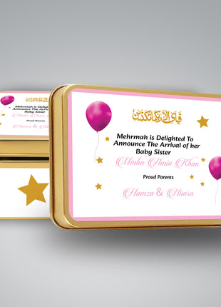 Premium Birth Announcement Tin Boxes – Custom Printed Baby Arrival Gifts & Methie Boxes in Pakistan
