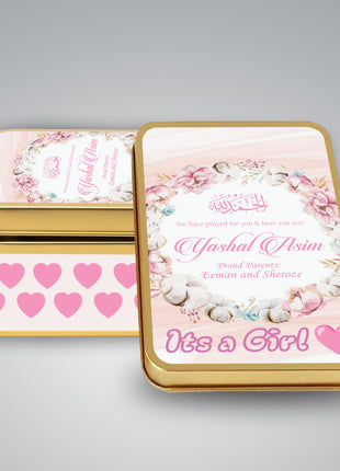 Premium Birth Announcement Tin Boxes – Custom Printed Baby Arrival Gifts & Methie Boxes in Pakistan