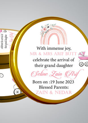 Premium Birth Announcement Tin Boxes – Custom Printed Baby Arrival Gifts & Methie Boxes in Pakistan