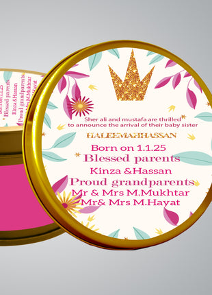 Premium Birth Announcement Tin Boxes – Custom Printed Baby Arrival Gifts & Methie Boxes in Pakistan