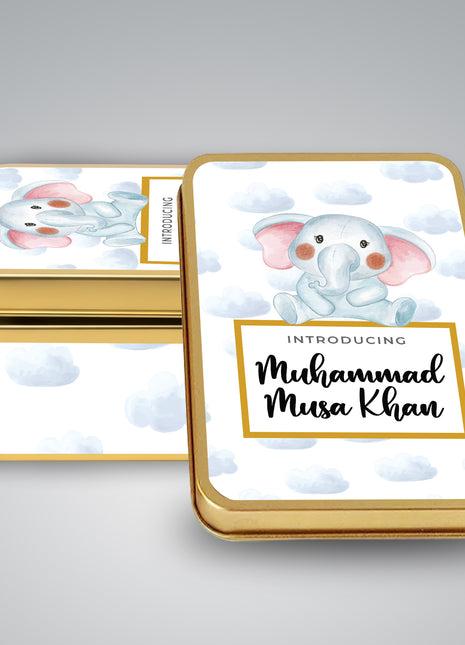 Premium Birth Announcement Tin Boxes – Custom Printed Baby Arrival Gifts & Methie Boxes in Pakistan