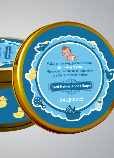 Premium Birth Announcement Tin Boxes – Custom Printed Baby Arrival Gifts & Methie Boxes in Pakistan