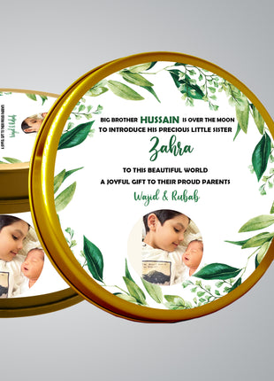 Premium Birth Announcement Tin Boxes – Custom Printed Baby Arrival Gifts & Methie Boxes in Pakistan