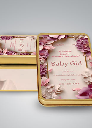 Premium Birth Announcement Tin Boxes – Custom Printed Baby Arrival Gifts & Methie Boxes in Pakistan