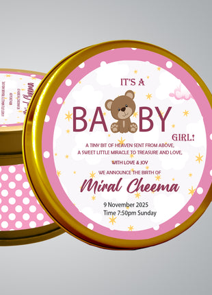 Premium Birth Announcement Tin Boxes – Custom Printed Baby Arrival Gifts & Methie Boxes in Pakistan
