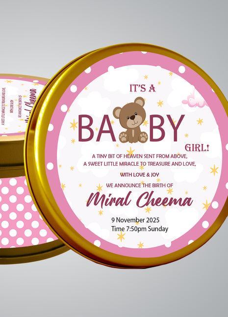 Premium Birth Announcement Tin Boxes – Custom Printed Baby Arrival Gifts & Methie Boxes in Pakistan