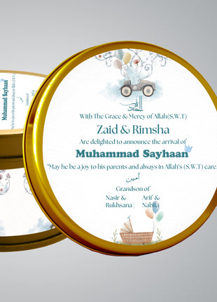 Premium Birth Announcement Tin Boxes – Custom Printed Baby Arrival Gifts & Methie Boxes in Pakistan