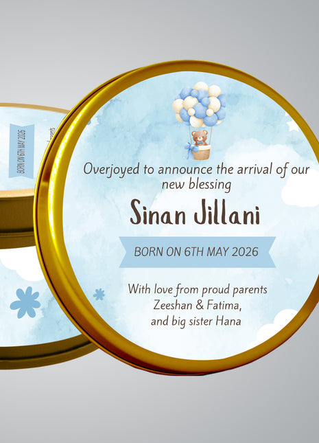 Premium Birth Announcement Tin Boxes – Custom Printed Baby Arrival Gifts & Methie Boxes in Pakistan (Copy)