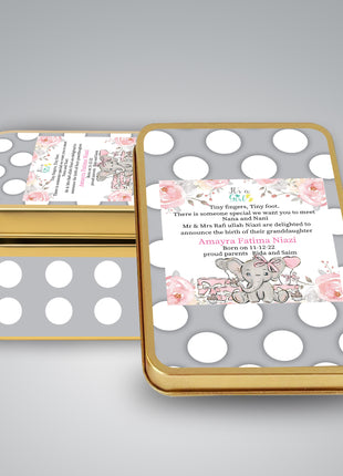 Premium Birth Announcement Tin Boxes – Custom Printed Baby Arrival Gifts & Methie Boxes in Pakistan