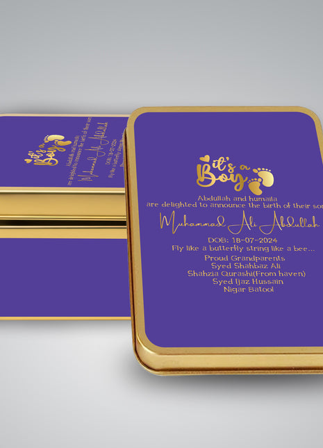 Premium Birth Announcement Tin Boxes – Custom Printed Baby Arrival Gifts & Methie Boxes in Pakistan