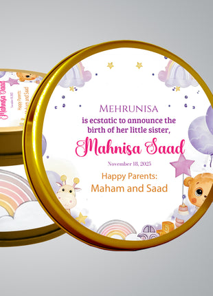 Premium Birth Announcement Tin Boxes – Custom Printed Baby Arrival Gifts & Methie Boxes in Pakistan
