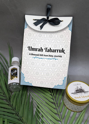 Hajj & Umrah Tabarruk Gift Set – Customized Bag, Tin Box & Zamzam Bottle (Complete Package)