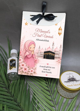 Hajj & Umrah Tabarruk Gift Set – Customized Bag, Tin Box & Zamzam Bottle (Complete Package)