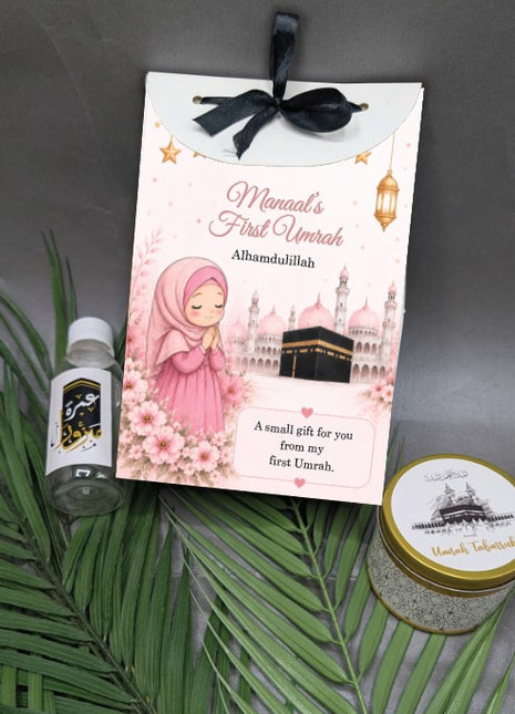 Hajj & Umrah Tabarruk Gift Set – Customized Bag, Tin Box & Zamzam Bottle (Complete Package)