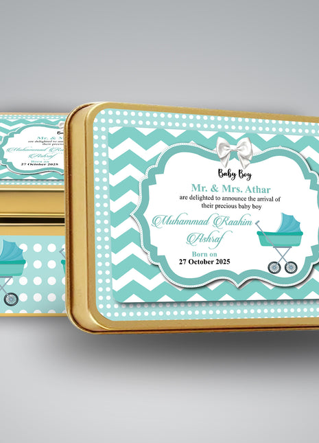 Premium Birth Announcement Tin Boxes – Custom Printed Baby Arrival Gifts & Methie Boxes in Pakistan (Copy)