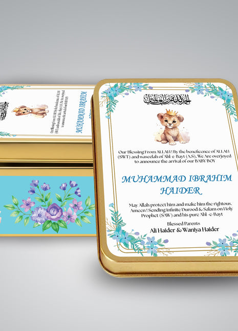 Premium Birth Announcement Tin Boxes – Custom Printed Baby Arrival Gifts & Methie Boxes in Pakistan