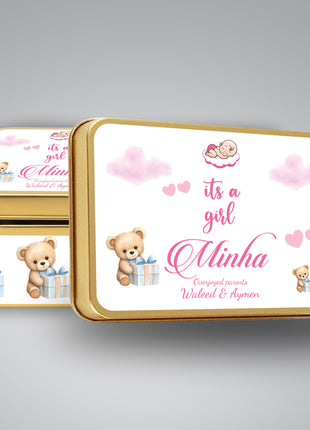 Premium Birth Announcement Tin Boxes – Custom Printed Baby Arrival Gifts & Methie Boxes in Pakistan
