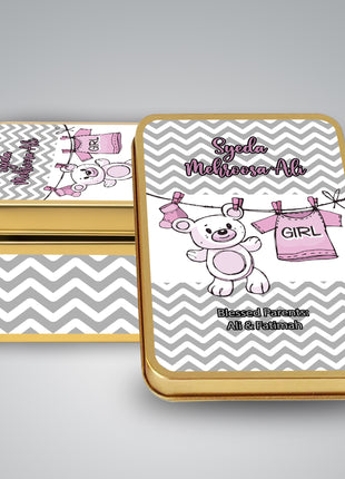 Premium Birth Announcement Tin Boxes – Custom Printed Baby Arrival Gifts & Methie Boxes in Pakistan