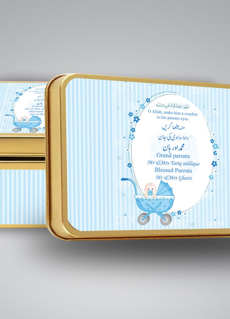 Premium Birth Announcement Tin Boxes – Custom Printed Baby Arrival Gifts & Methie Boxes in Pakistan