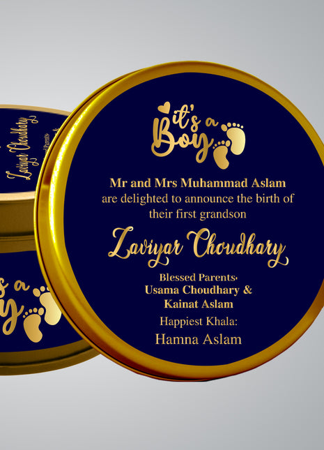 Premium Birth Announcement Tin Boxes – Custom Printed Baby Arrival Gifts & Methie Boxes in Pakistan (Copy)