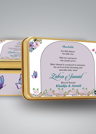 Premium Birth Announcement Tin Boxes – Custom Printed Baby Arrival Gifts & Methie Boxes in Pakistan