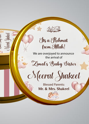 Premium Birth Announcement Tin Boxes – Custom Printed Baby Arrival Gifts & Methie Boxes in Pakistan