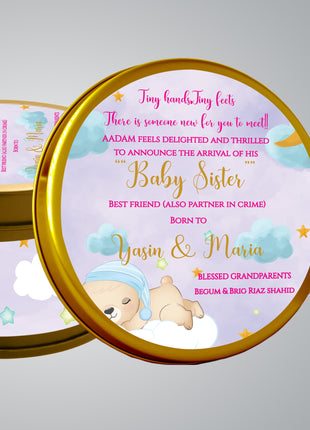 Premium Birth Announcement Tin Boxes – Custom Printed Baby Arrival Gifts & Methie Boxes in Pakistan