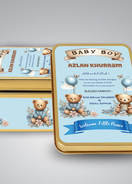 Premium Birth Announcement Tin Boxes – Custom Printed Baby Arrival Gifts & Methie Boxes in Pakistan