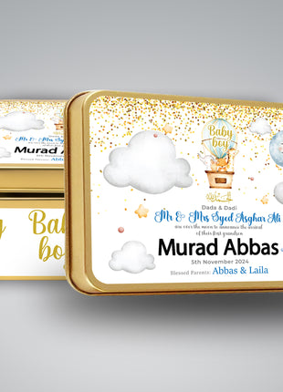 Premium Birth Announcement Tin Boxes – Custom Printed Baby Arrival Gifts & Methie Boxes in Pakistan