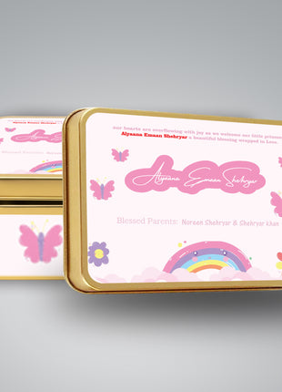 Premium Birth Announcement Tin Boxes – Custom Printed Baby Arrival Gifts & Methie Boxes in Pakistan