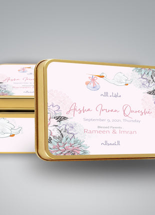 Premium Birth Announcement Tin Boxes – Custom Printed Baby Arrival Gifts & Methie Boxes in Pakistan