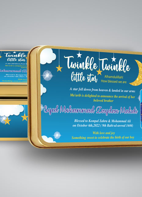 Premium Birth Announcement Tin Boxes – Custom Printed Baby Arrival Gifts & Methie Boxes